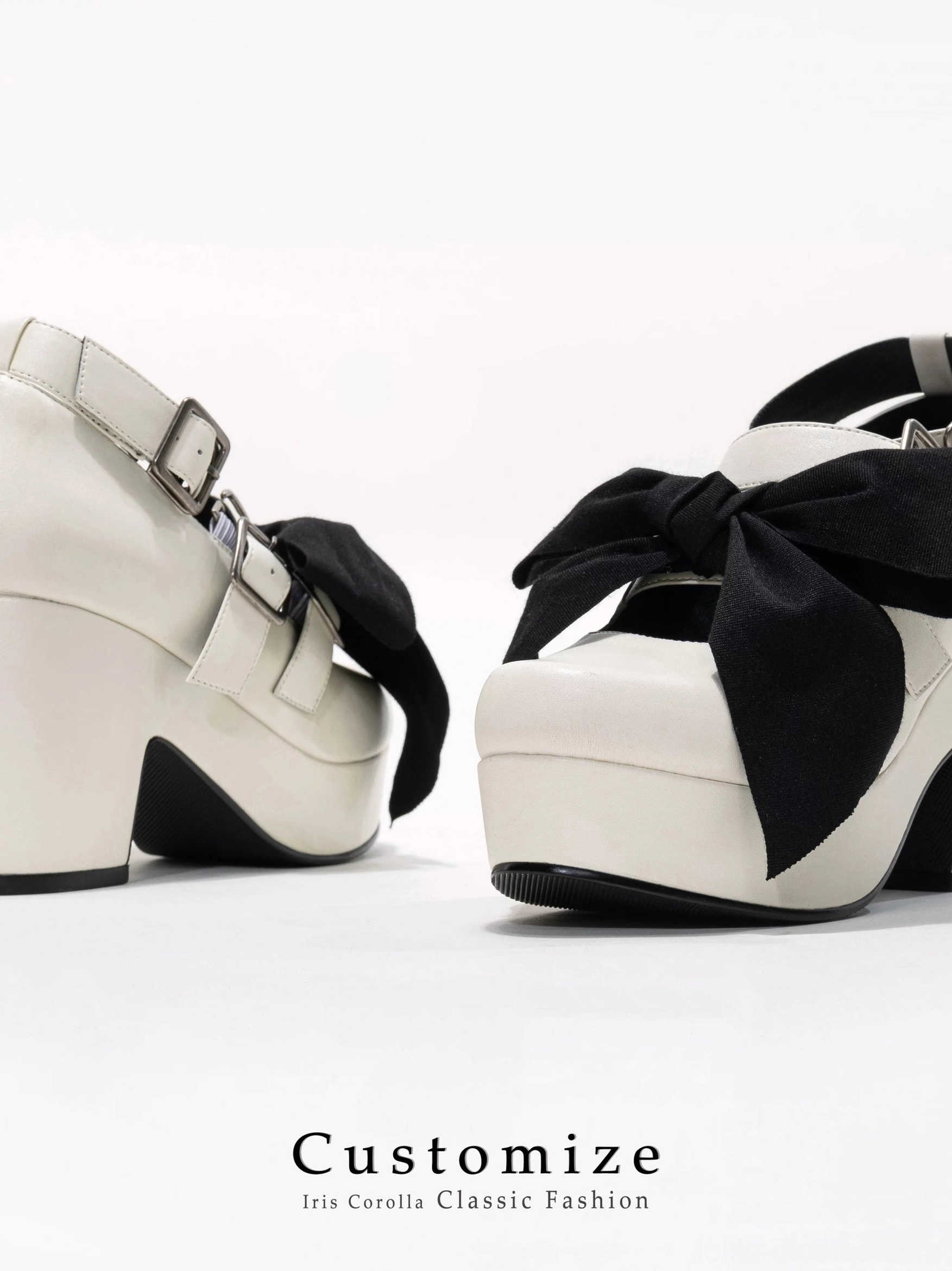 Gothic Lolita triple-buckle platform heel shoes genuine leather cowhide version showing natural grain authentic leather quality craftsmanship premium materials