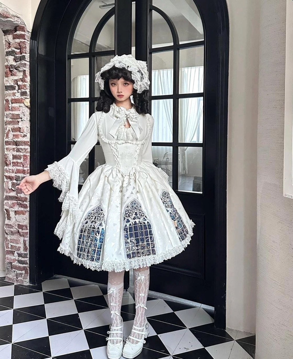 Gothic lolita princess shirt delicate lace drop neckline waist embroidery detailed front showcase accessory view