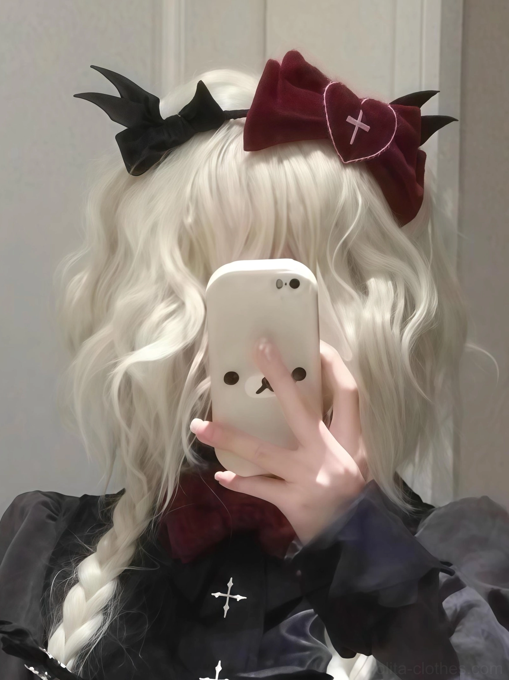 Red collar bow accessory gothic lolita dress separate purchase detachable element styling option