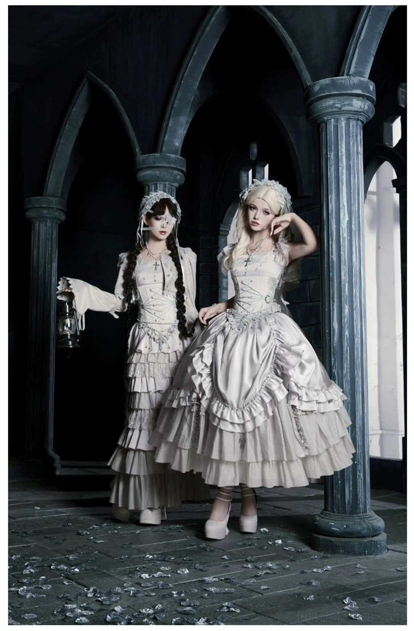 Gothic lolita short jacket outerwear detail showing structured tailoring collar and sleeve construction layering piece