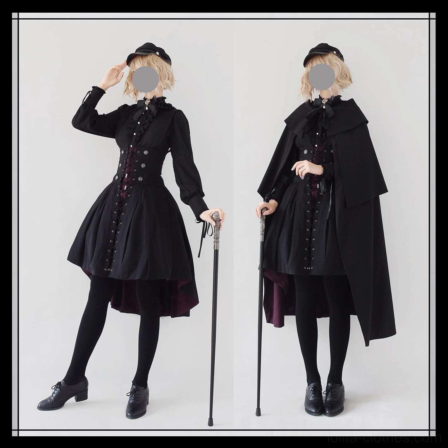 Gothic Lolita side zipper detail showing functional and aesthetic zipper placement on asymmetrical JSK