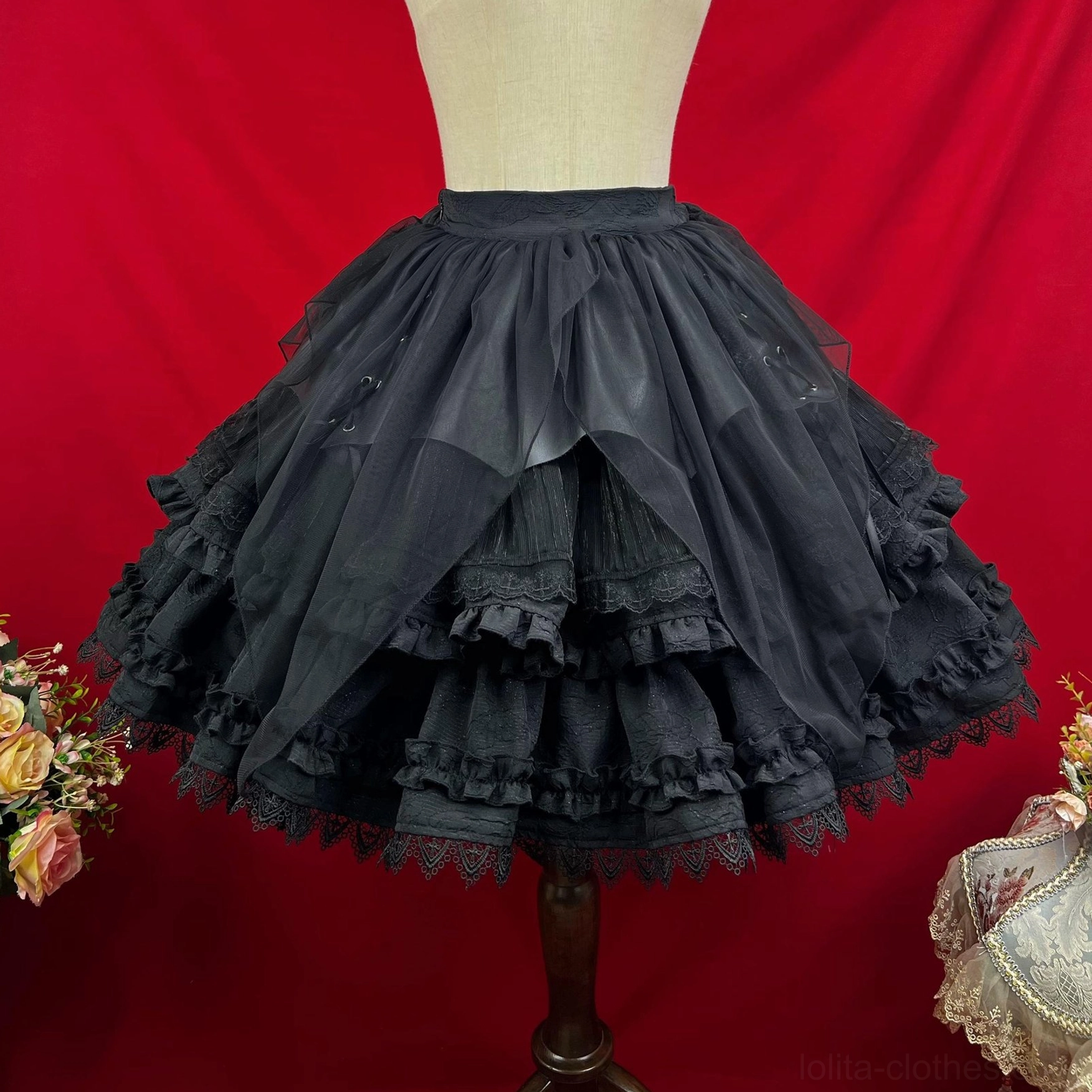 Gothic lolita sk dress set fabric composition 100 percent polyester construction ensuring durability structure and shape retention through wear and washing