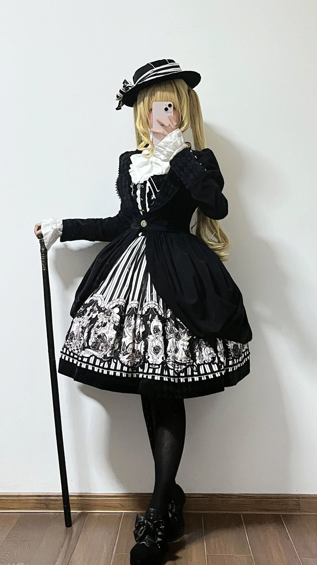 Gothic Lolita SK skirt long version standalone piece vintage printed pattern adjustable waist drawstring