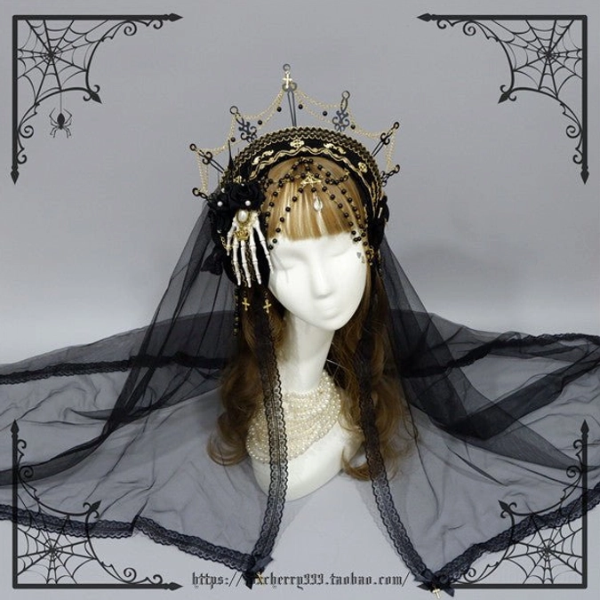 Gothic lolita skeleton hand rose hair clips detailed craftsmanship handmade bone elements pearl accents metal filigree