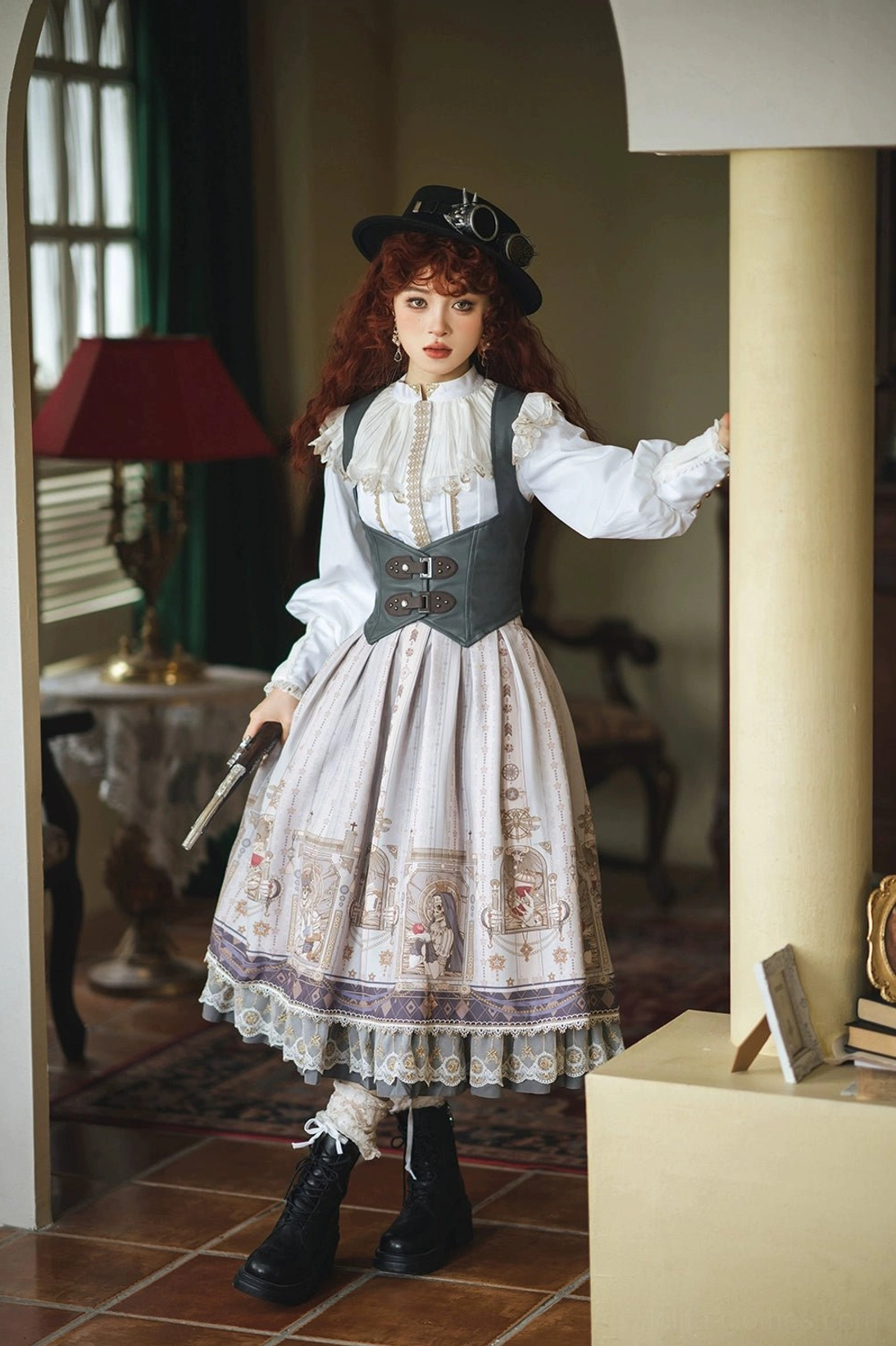 Gothic lolita skirt fitted waist demonstration size XL comfortable A-line silhouette back criss cross tie design