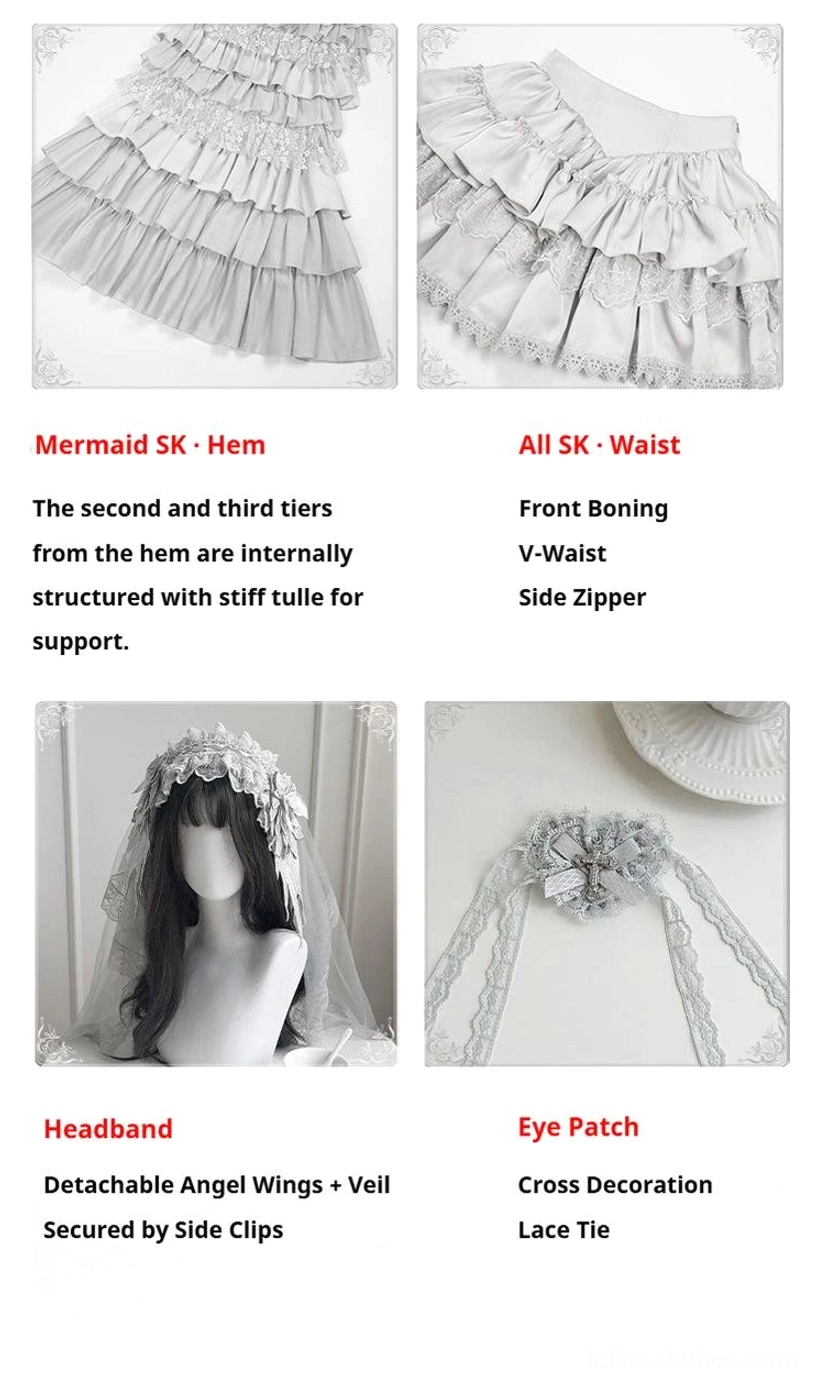Gothic lolita skirt hem detail showing inside tulle reinforcement layered ruffles structural support for silhouette maintenance