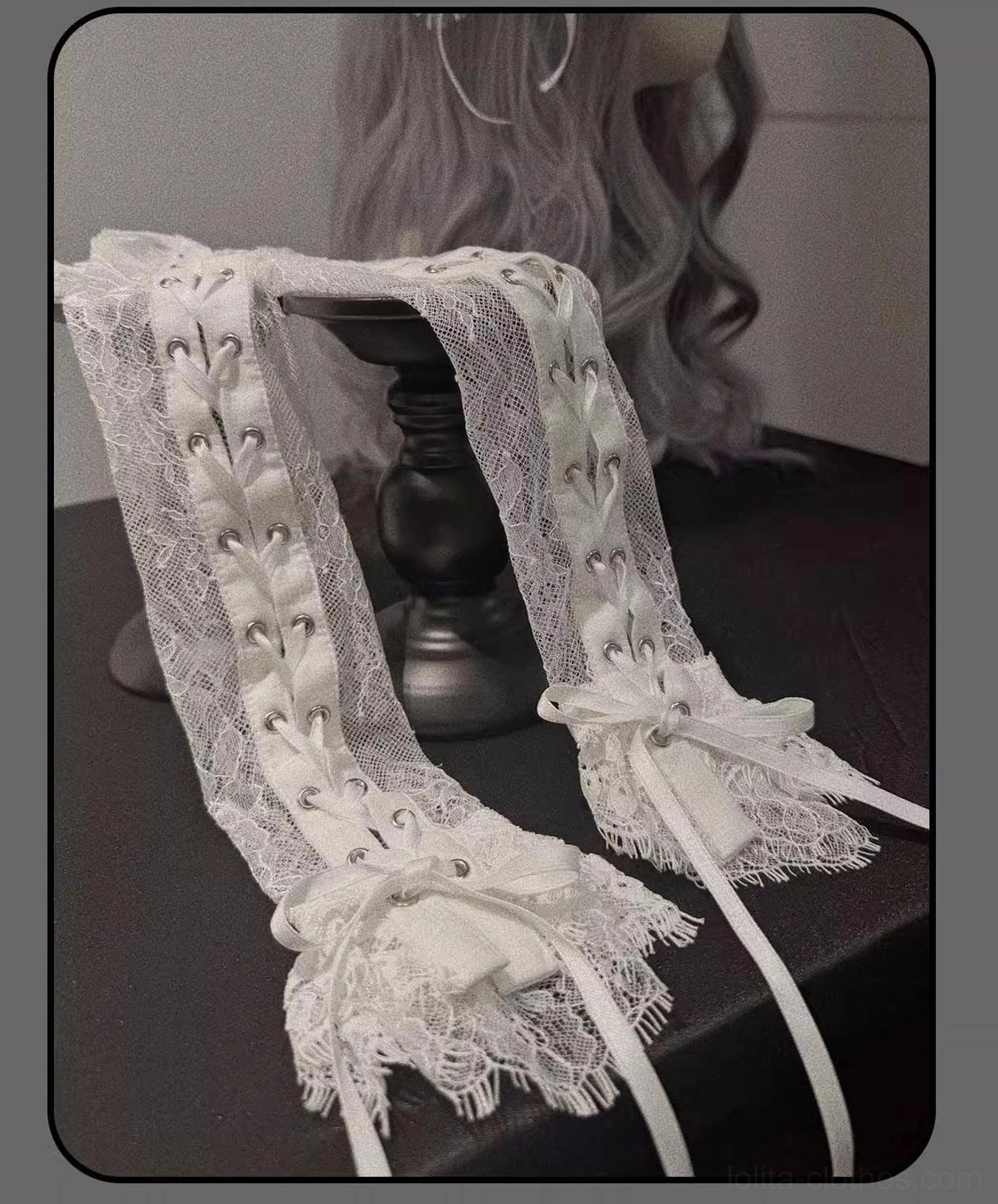 Striped Gothic Lolita blouse detail showing linen-cotton blend and color-fast yarn-dyed construction