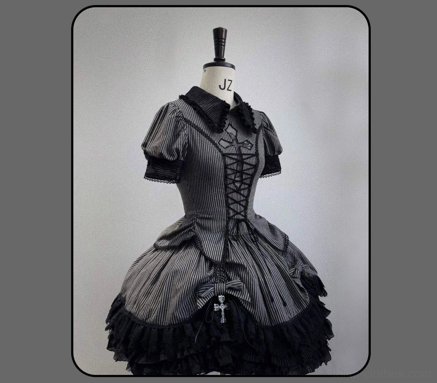 Striped Gothic Lolita coordinate showing complete two-piece ensemble silhouette and proportions