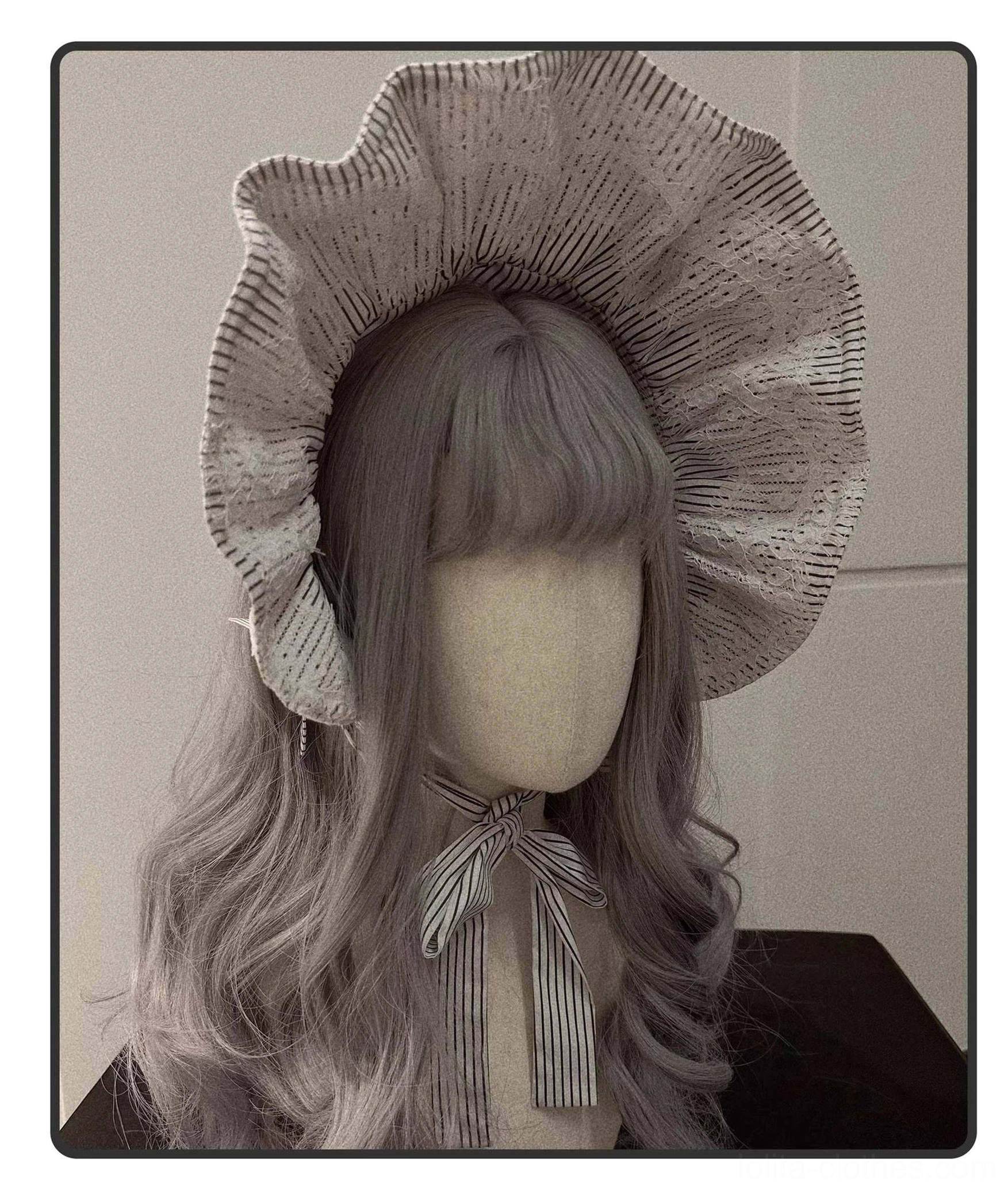Striped Gothic Lolita two-piece set full-body front facing showing complete silhouette and structure