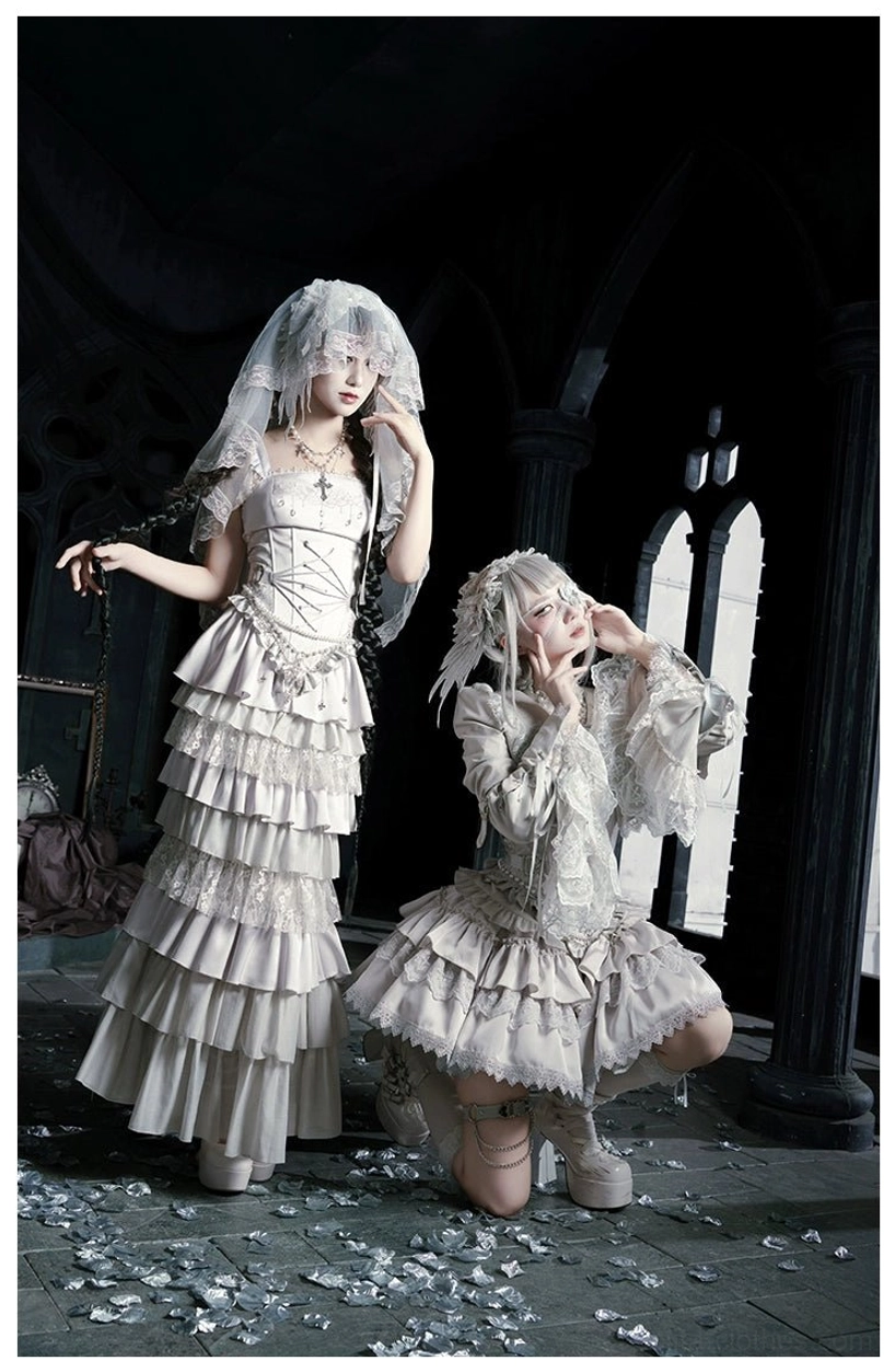 Gothic lolita inner outer wear two-piece set hime-sleeve top princess cut bell sleeves short jacket outerwear layering option