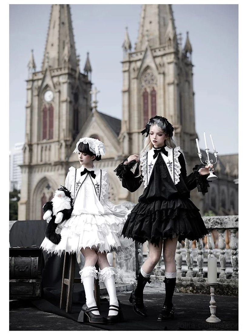 Additional detail shot of velvet gothic lolita one-piece dress construction showing fabric texture, ruffled skirt layers and collar trim embellishments