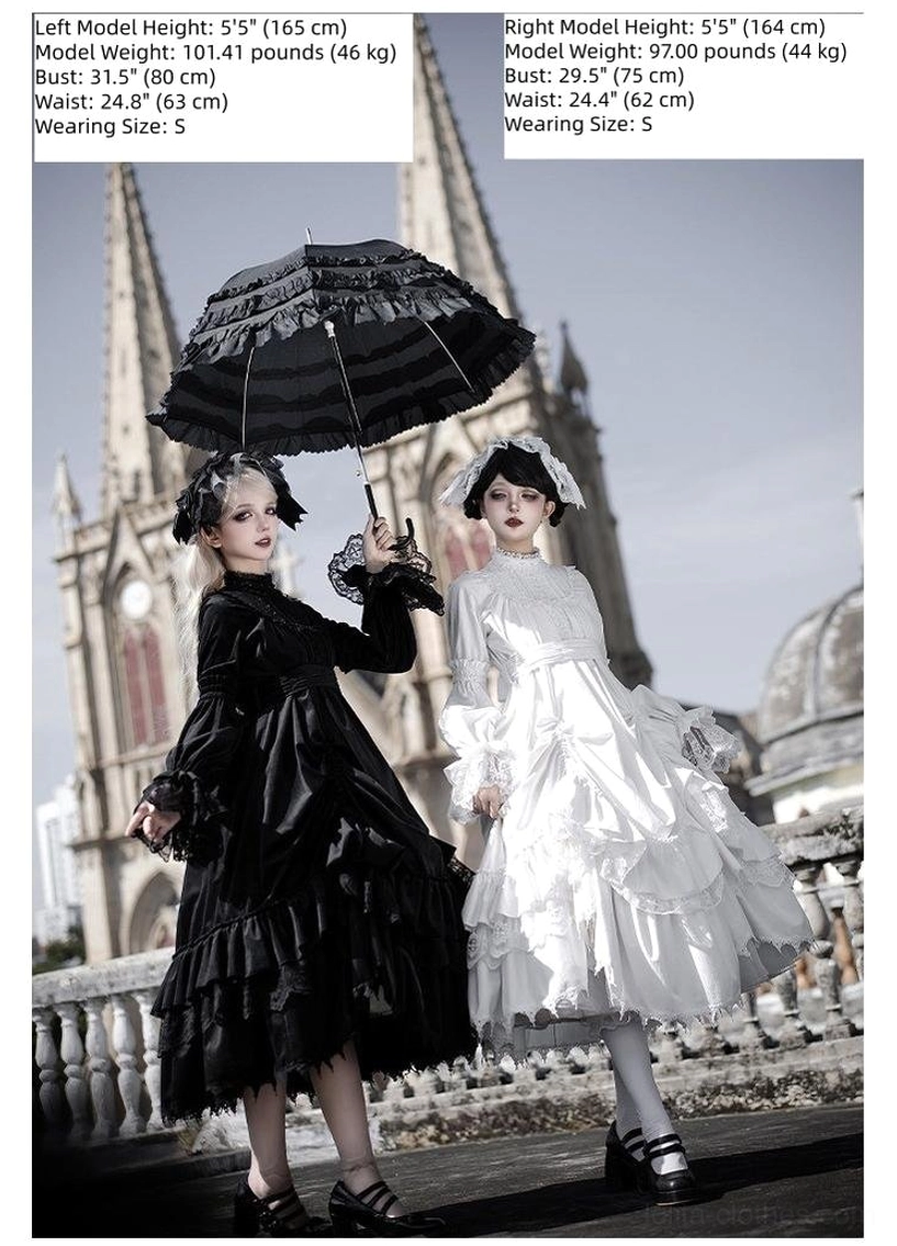 Detachable waist tie accessory for gothic lolita velvet OP dress showing slimming effect and styling flexibility for multiple outfit coordination options