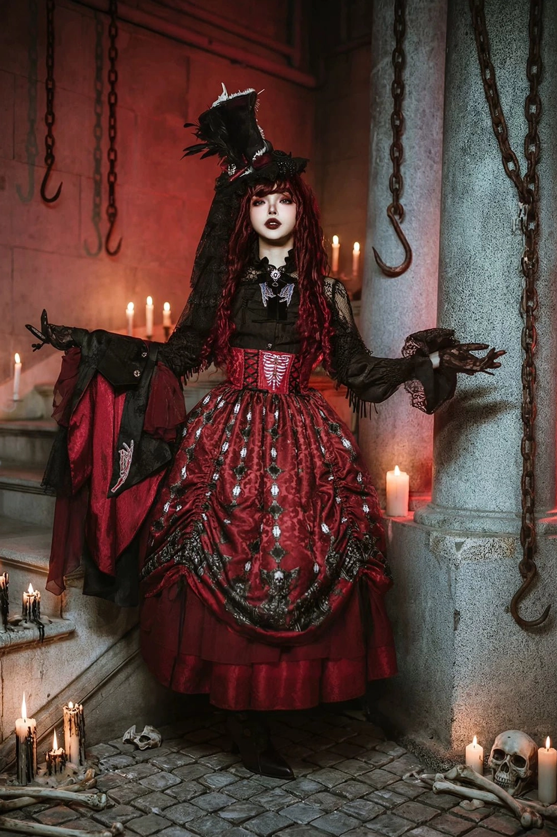 Gothic Lolita vest layering option with ruffled blouse showing versatile coordinate styling