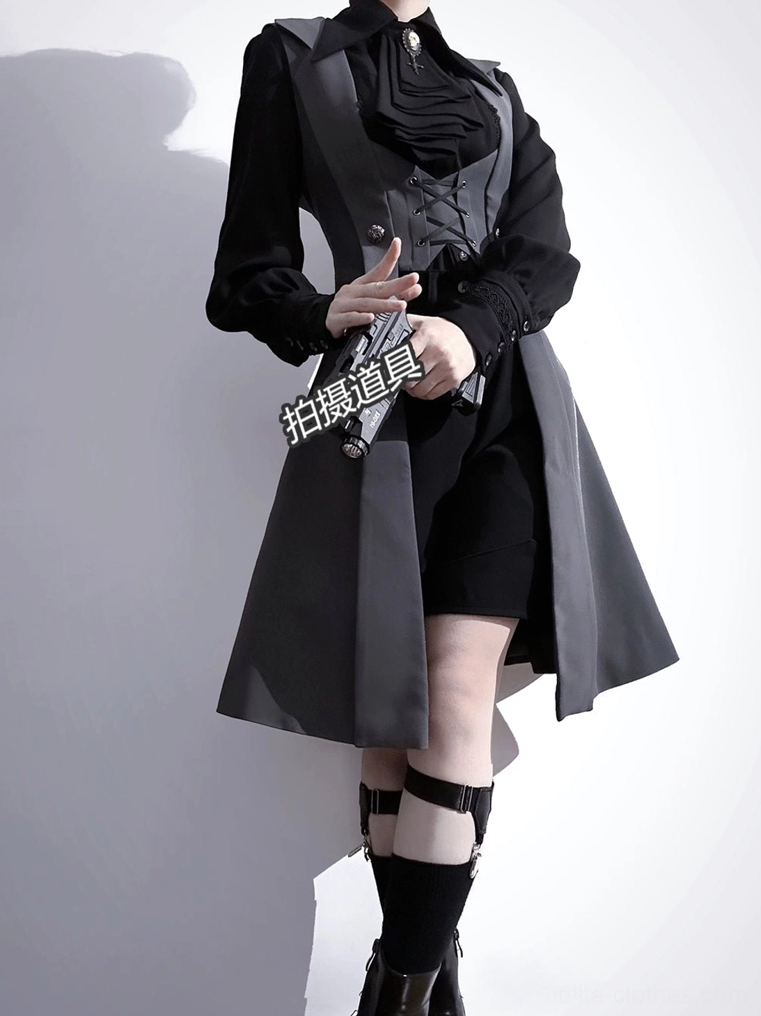 Polyester rayon blend Gothic Lolita waistcoat fabric texture matte finish close-up material quality detail