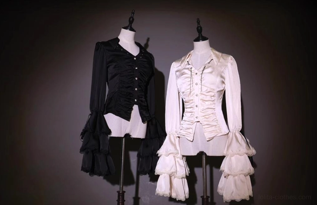 Gothic Lolita white blouse standalone component princess bell sleeves removable chain shell buttons