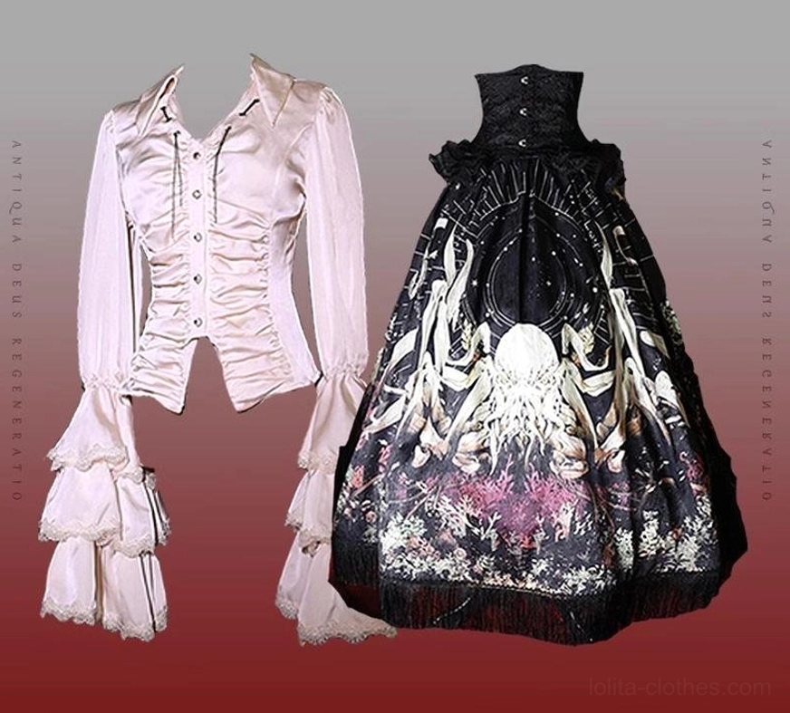 Gothic Lolita white shirt set complete without trailing elegant portable configuration octopus print