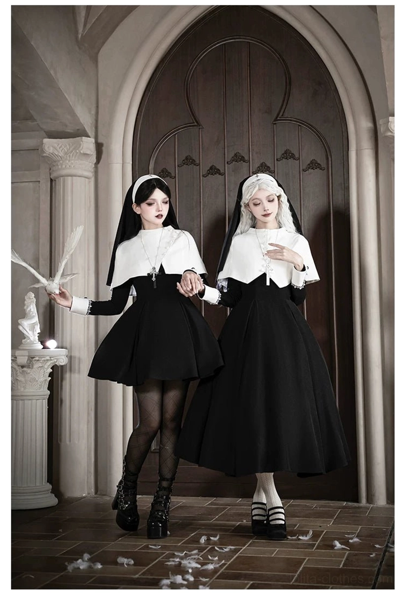 Gothic nun lolita dress accessories cross pendant necklace bow hair clip headdress styling