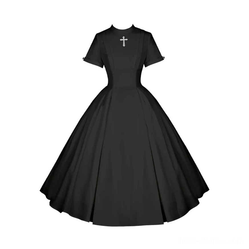 Gothic nun lolita dress A-line skirt flare volume classic lolita silhouette