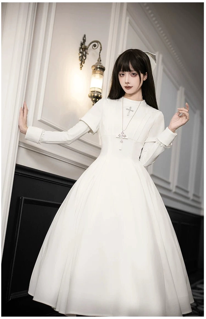 Gothic nun lolita dress irregular cape layering depth architectural fashion detail