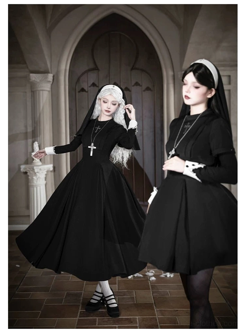 Gothic nun lolita dress fabric detail British twill four-way stretch lining texture