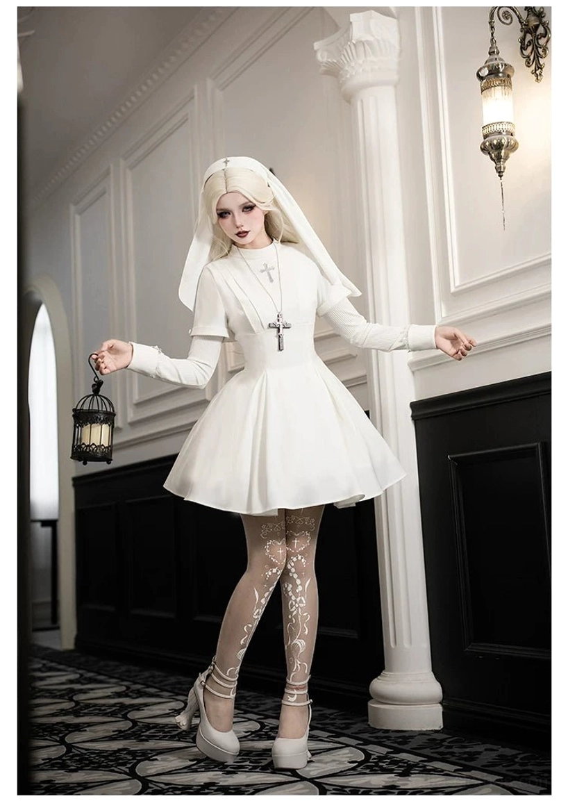 Gothic nun lolita dress full body front view elegant posture fashion modeling
