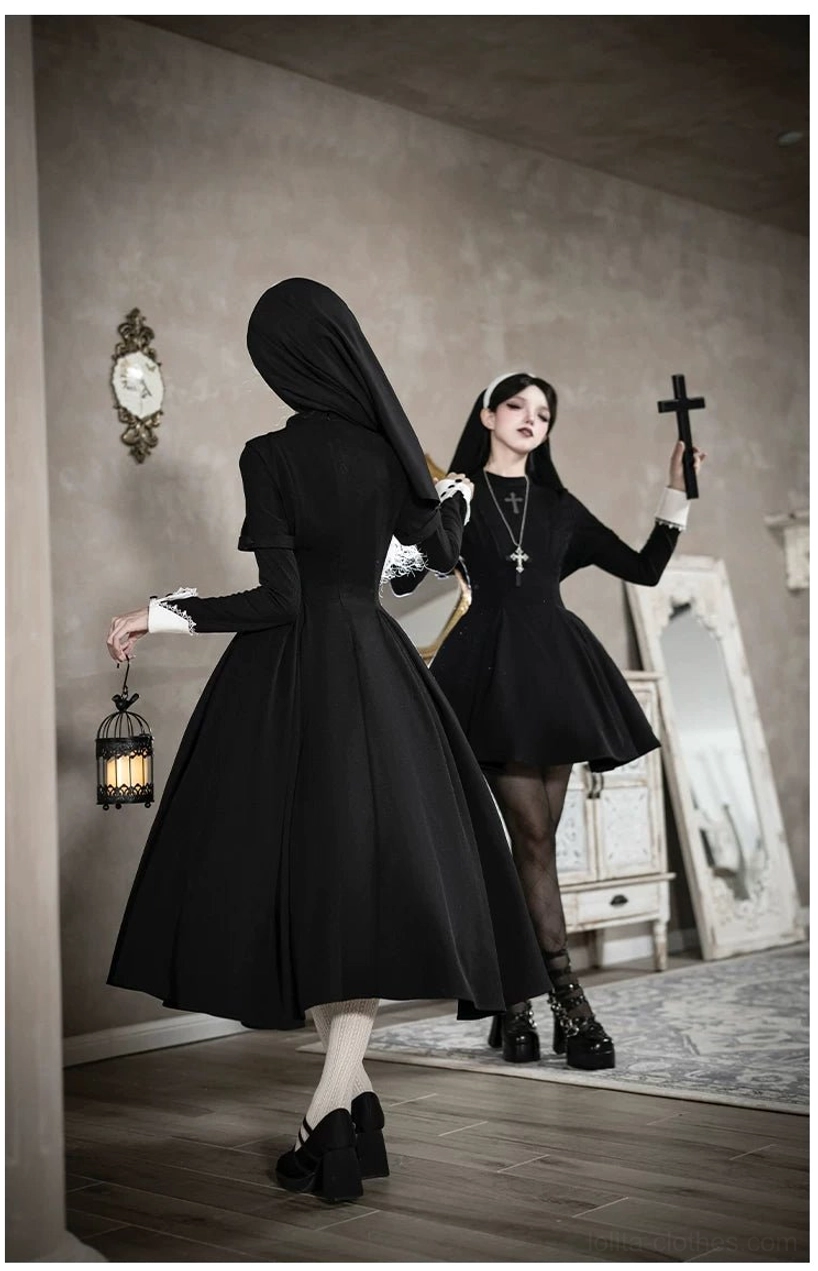 Gothic nun lolita dress high-waist design silhouette A-line skirt proportions fashion