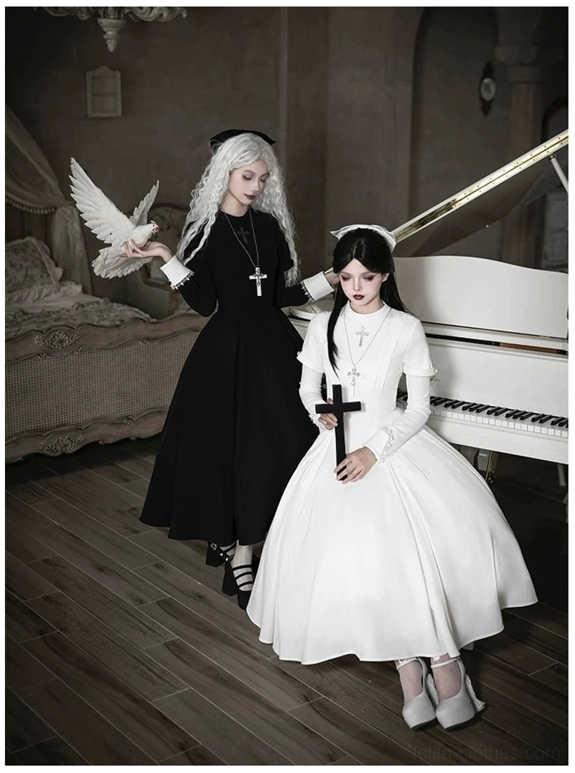 Gothic nun lolita dress with irregular cape full outfit coordinate alternative fashion
