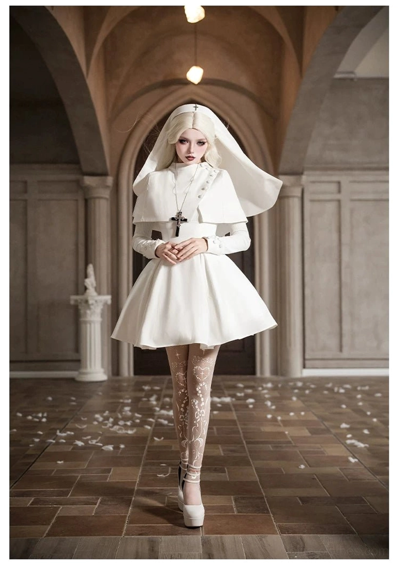 Gothic nun lolita OP dress irregular hem cape layering architectural dimension alternative fashion