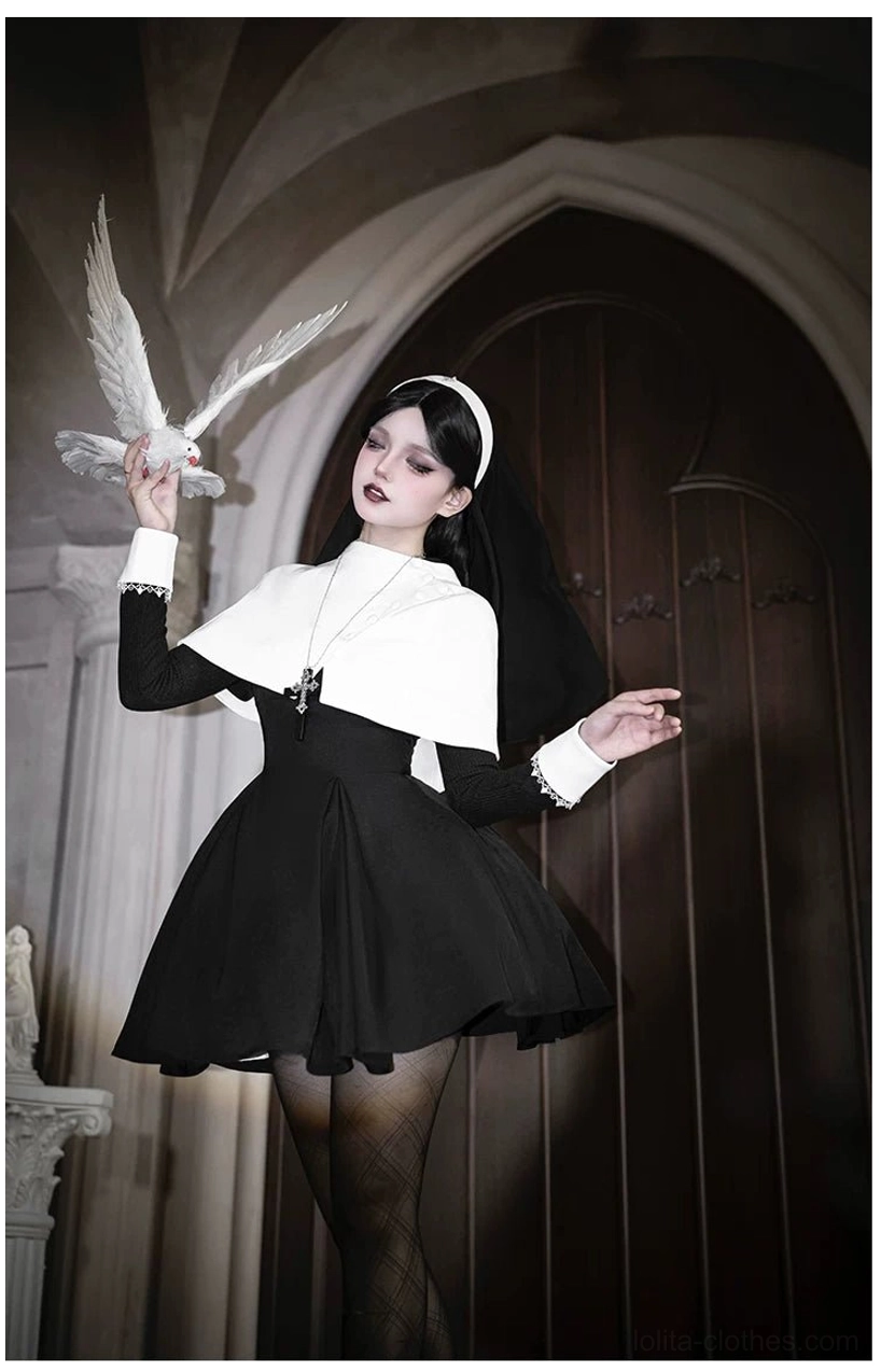 Gothic nun lolita dress model size measurement reference wear appearance sizing