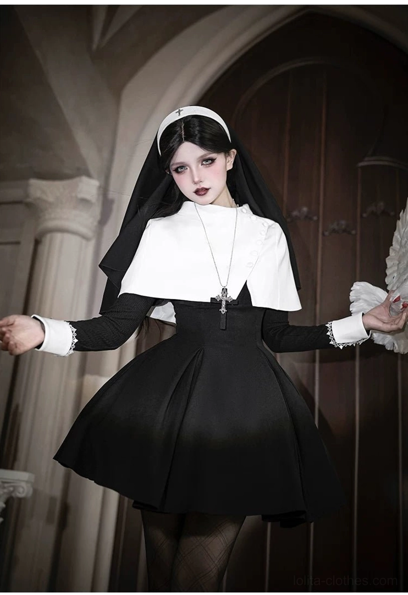 Gothic nun lolita dress quality fabric texture British twill construction detail