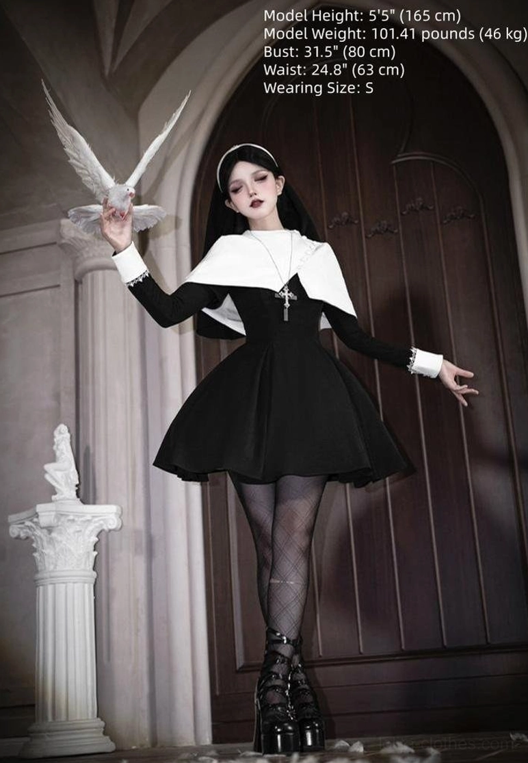 Gothic nun lolita half-style dress white capelet detachable collar church wooden door white dove prop size S