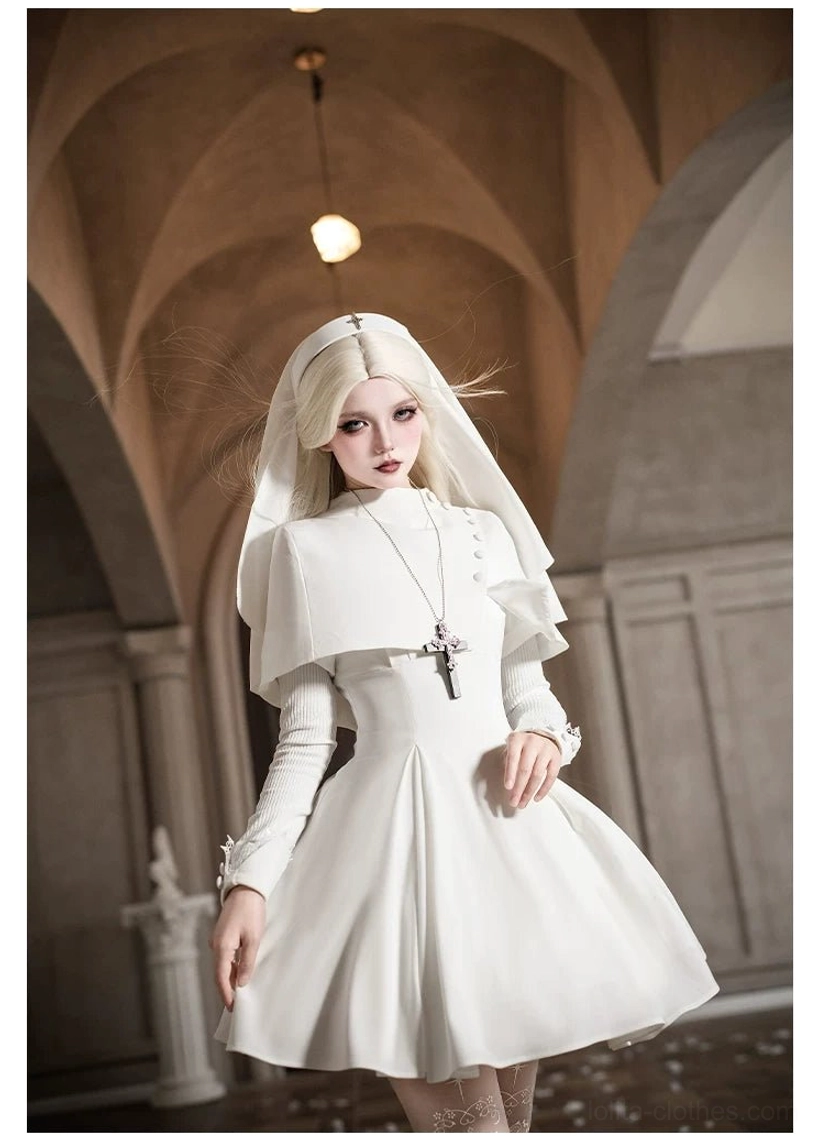 Gothic nun lolita OP dress back cape irregular hem asymmetrical design