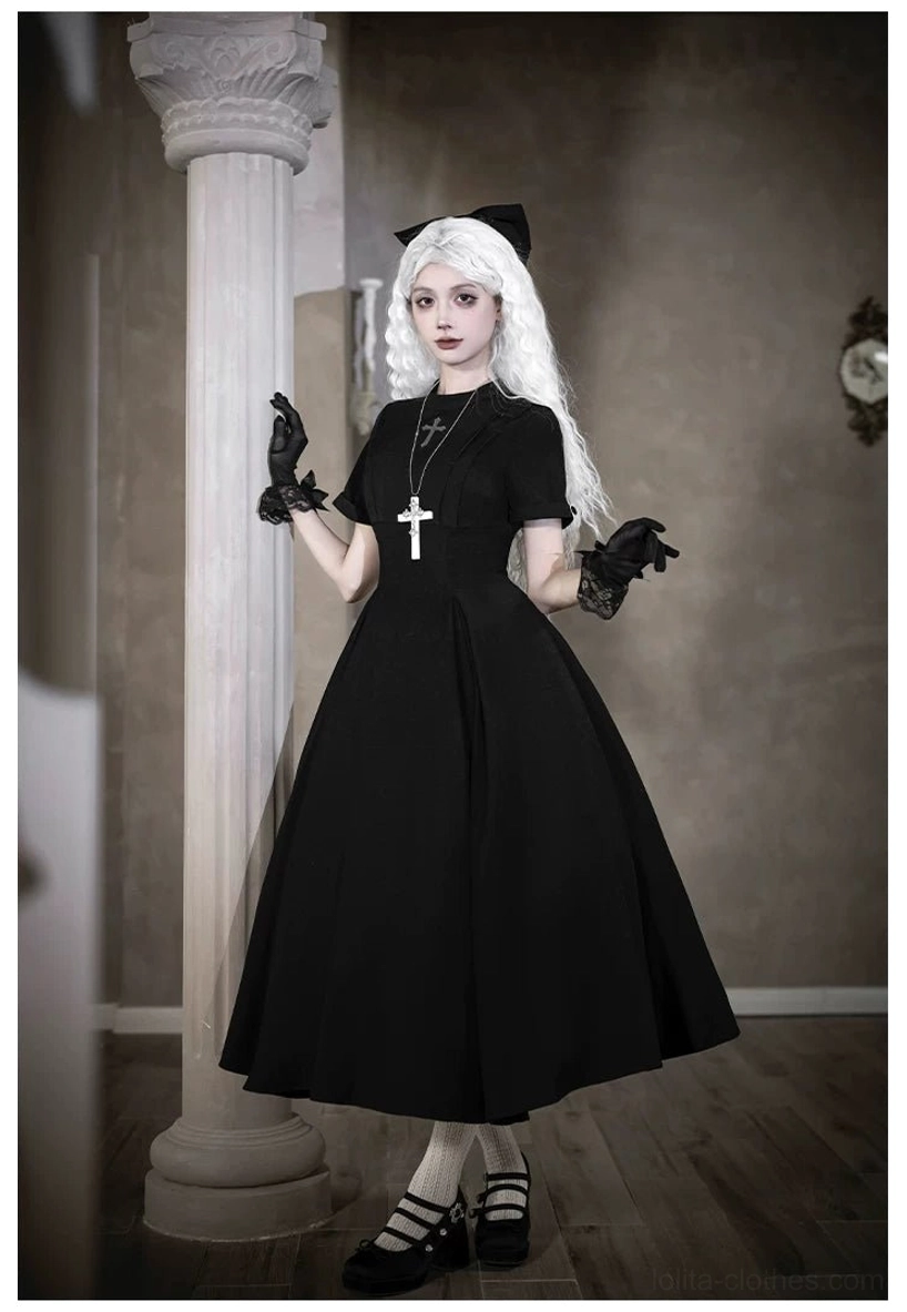 Gothic nun lolita OP dress elegant presentation studio photography quality