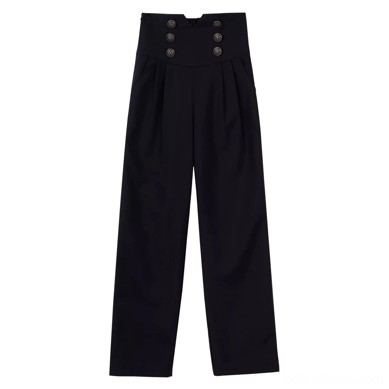 Black serge pants component gothic ouji lolita ensemble straight-leg formal silhouette elastic waist practical pockets prince lolita styling