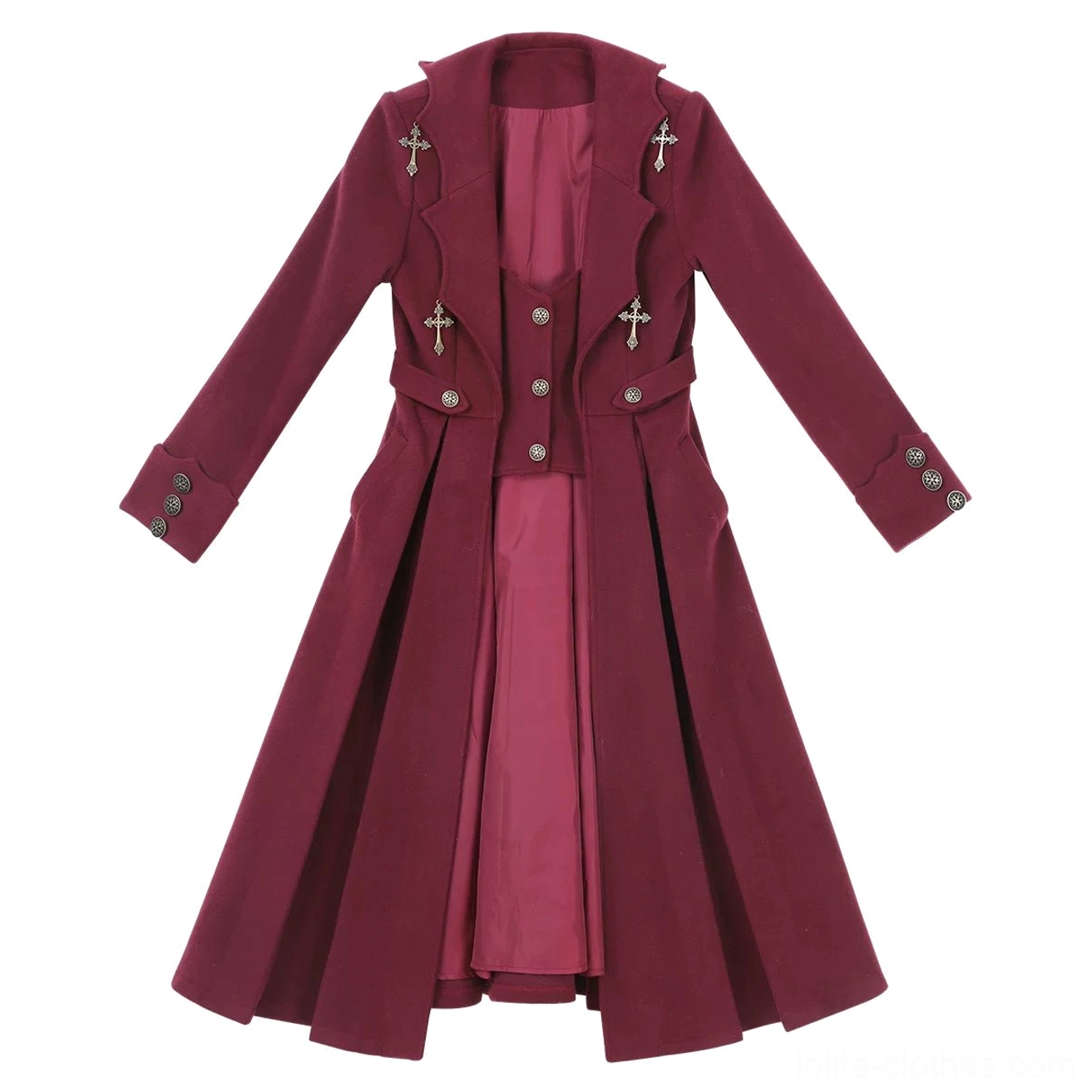 Burgundy velvet coat component gothic ouji lolita winter set premium chinese velvet tailored waist flared hem functional pockets aristocratic design