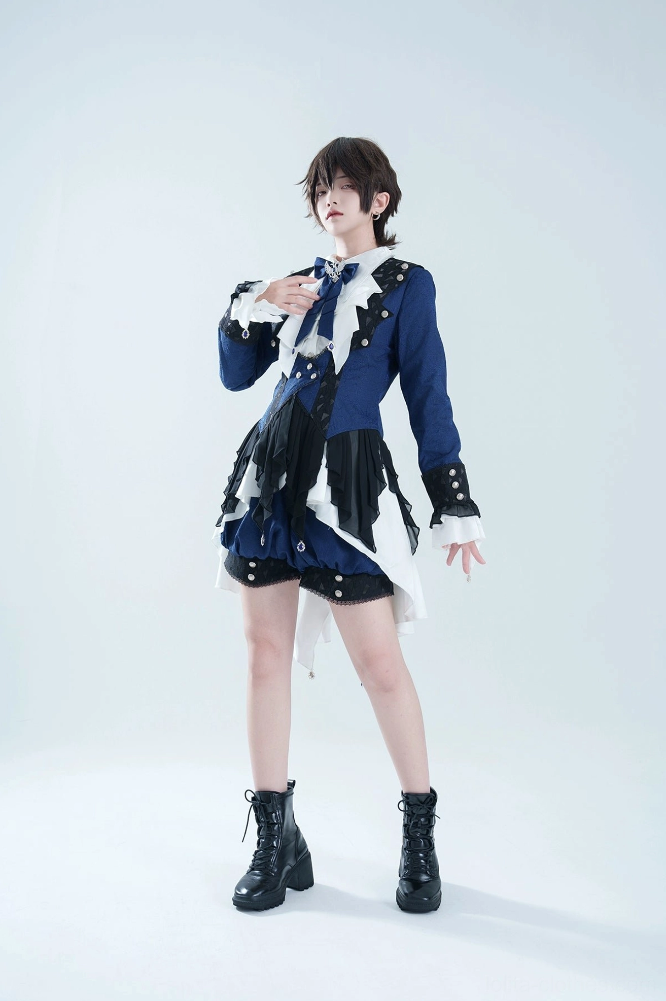 Ouji lolita coat set full front standard display neat tailored fit black combat boots matching footwear
