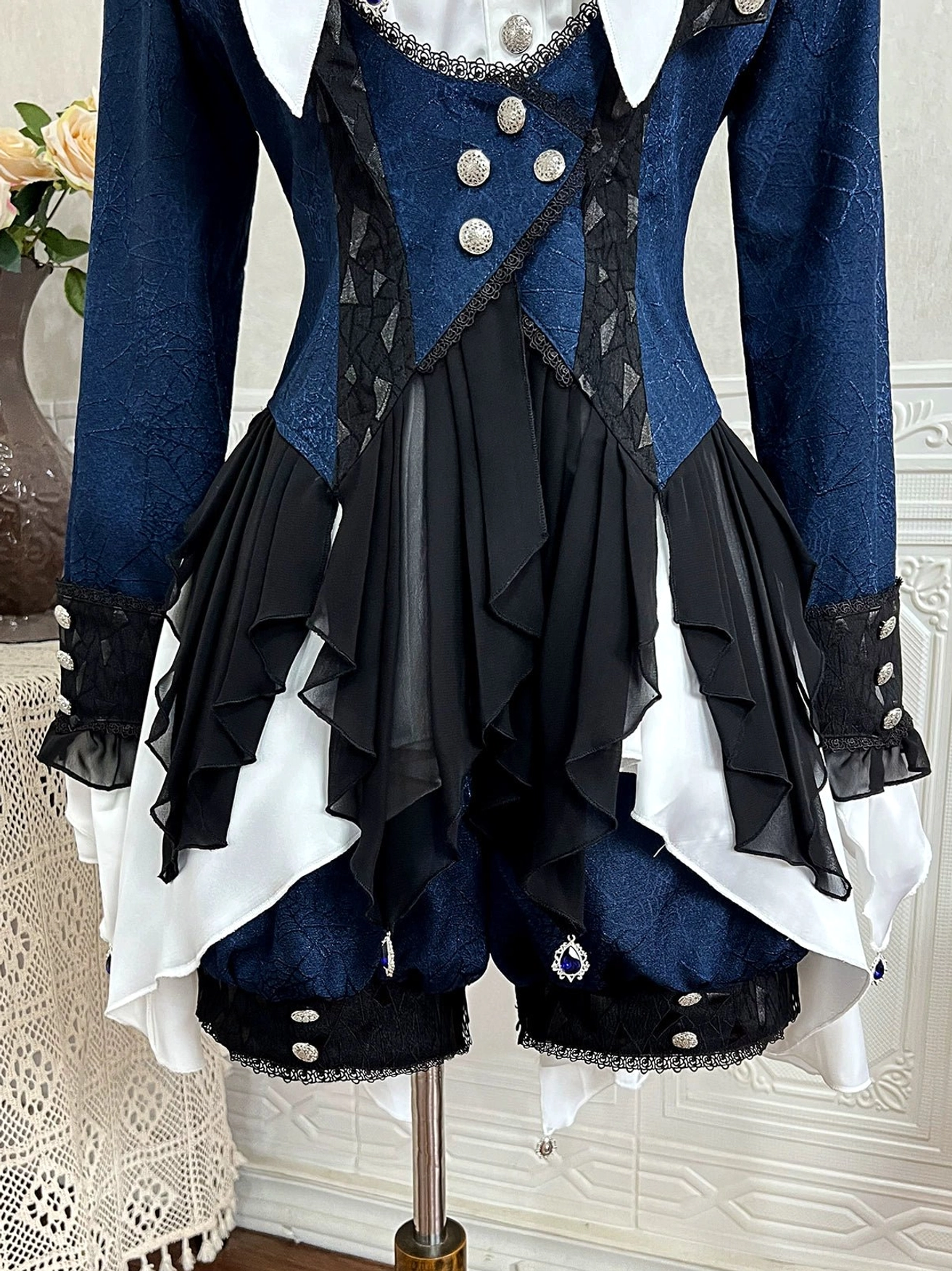 Gothic ouji lolita complete set laydown flat display all three pieces coat dress shorts coordinated ensemble