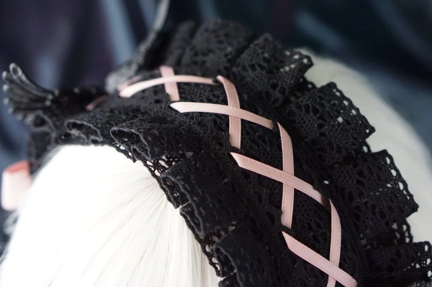 Gothic raven wing lolita hairband care maintenance guide showing proper cleaning storage and preservation methods for lolita accessories
