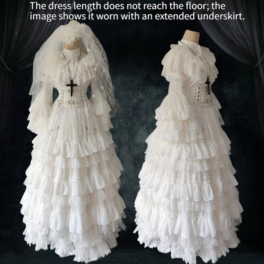 Gothic Wedding Lolita One-Piece Dress styling reference showing complete coordinate with accessories veil and bridal gothic aesthetic elements