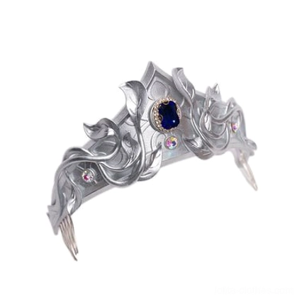 Graceful lievre crown hare-inspired lolita tiara, polished metal finish with geometric carved patterns and gemstone accents, delicate headpiece