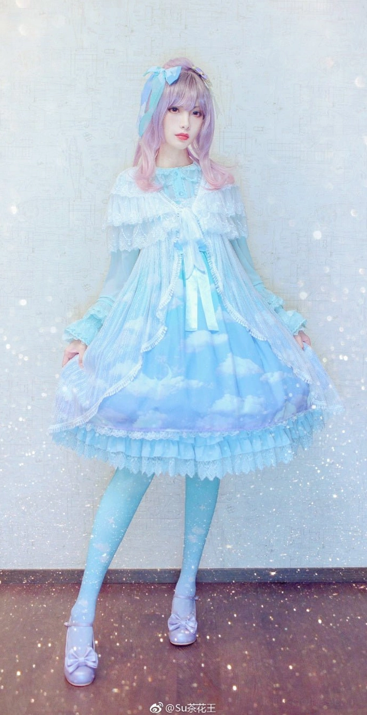 Gradient starry cloud celestial lolita tights velvet fabric collection flat lay multiple color variants display premium quality