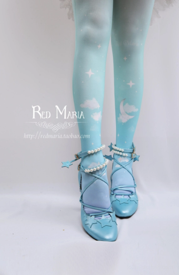 Gradient starry cloud lolita tights premium velvet fabric flat lay display celestial motifs multiple color gradients available