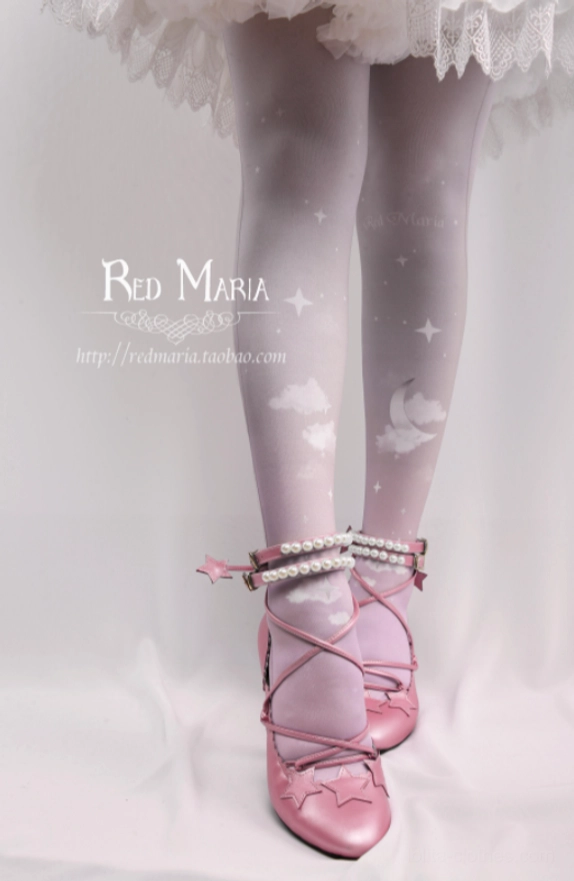 Gradient starry cloud velvet lolita tights overhead view three colorways available celestial fantasy fashion collection piece