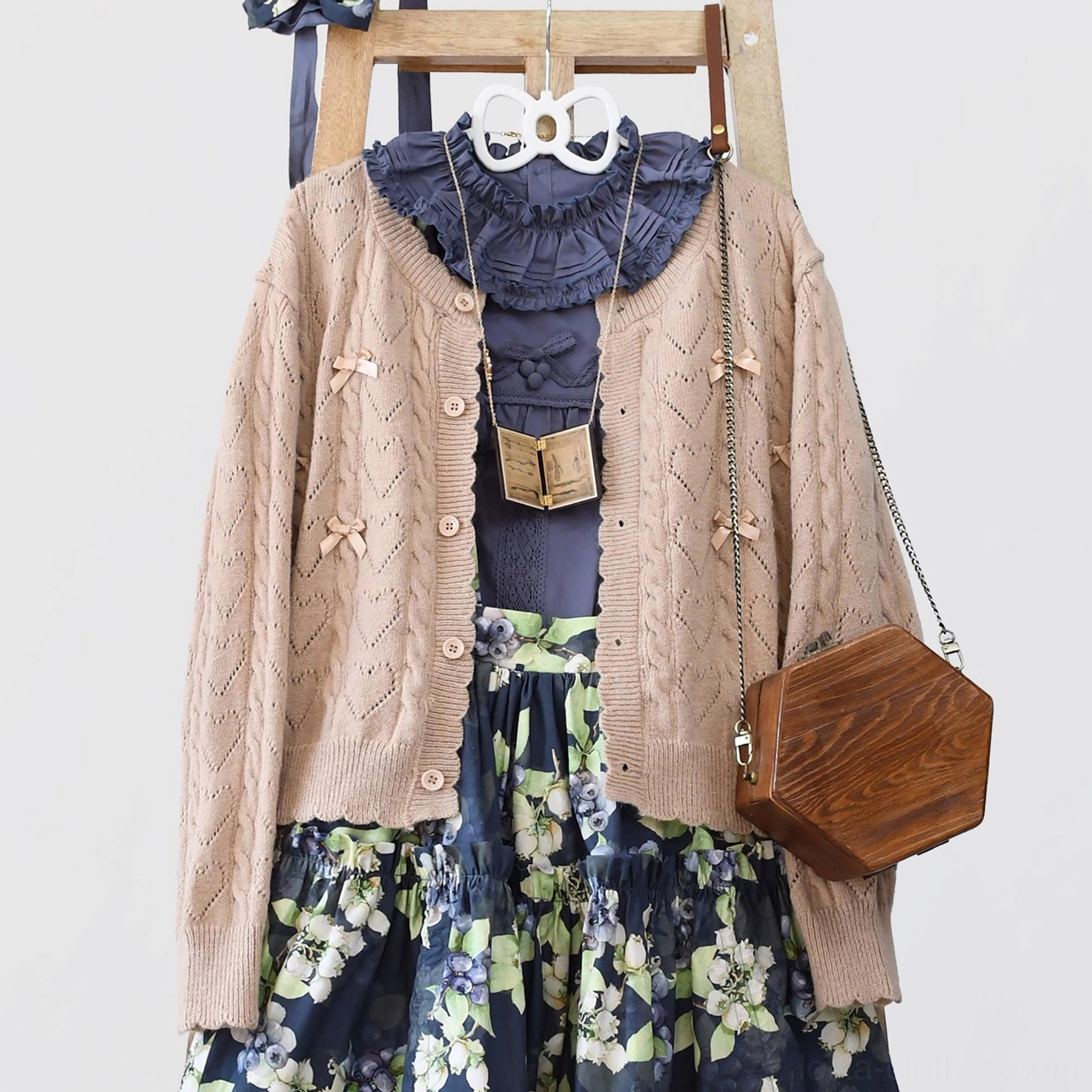 Grape purple hollow out long sleeve Lolita cardigan elegant color variant, front view showing round neckline and hollow design