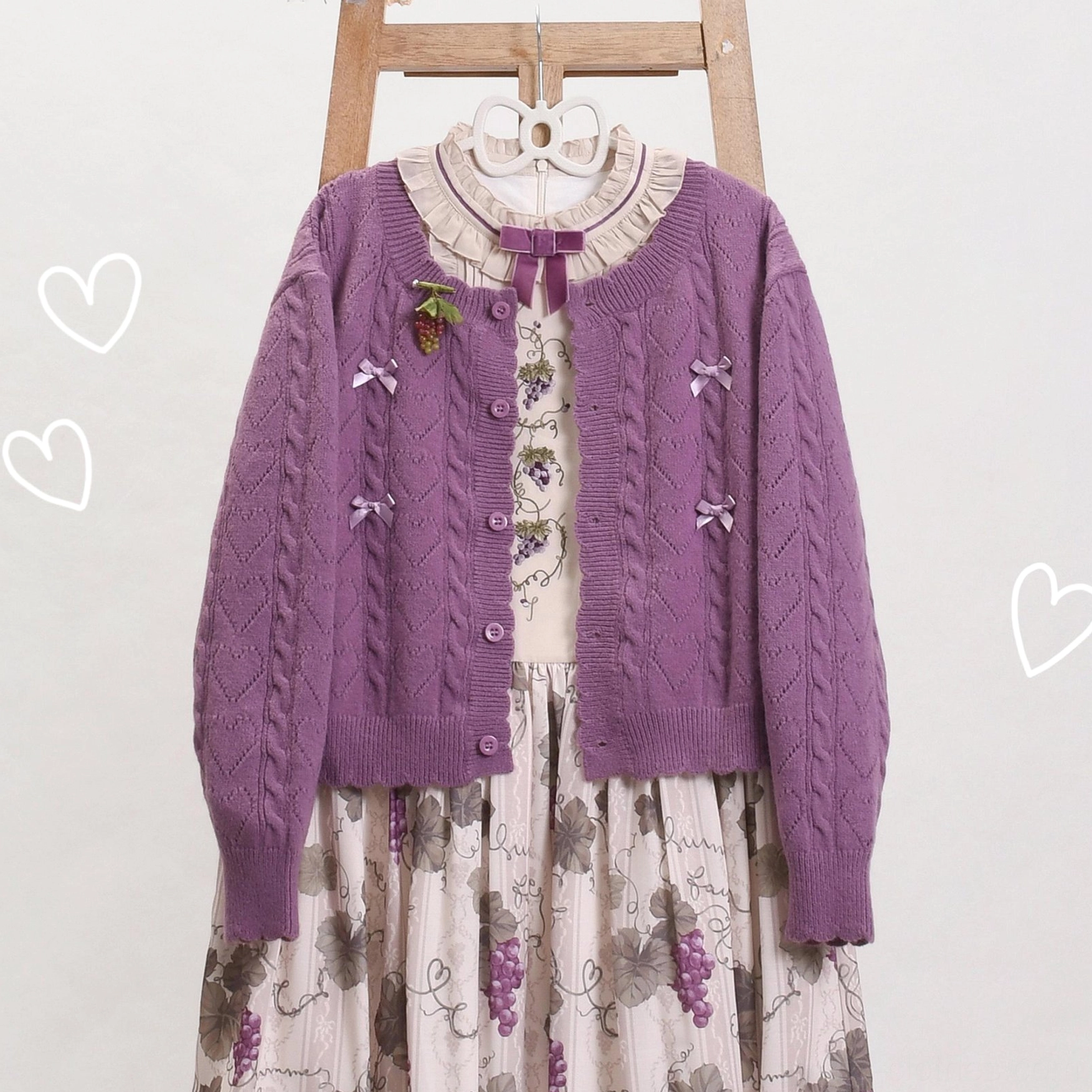 Grape purple hollow out long sleeve Lolita cardigan sophisticated purple shade, sweet Lolita aesthetic