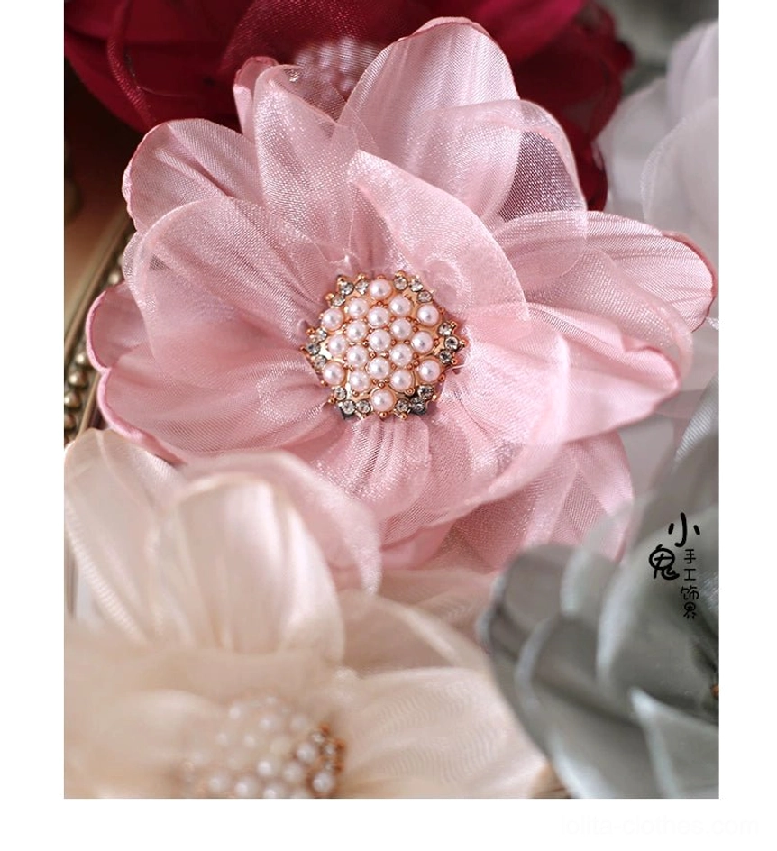 Grass green stamen diamond lolita organza flower clip cottagecore pastoral aesthetic