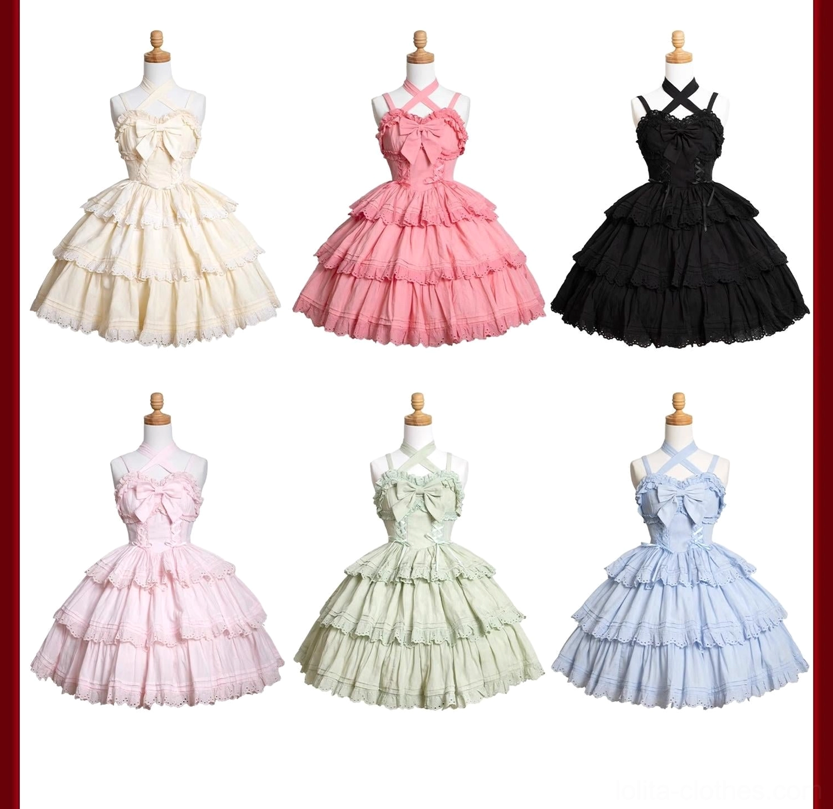 Grass green sweet lolita halterneck JSK jumper skirt with cross design, detachable chest and back bows, back shirring, side zipper, versatile for blouse layering and styling coordination