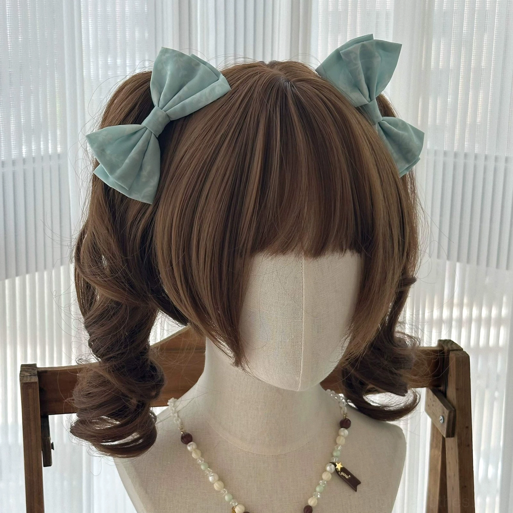 green bow hair clips accessory set matching lolita dress hairstyle embellishment pieces