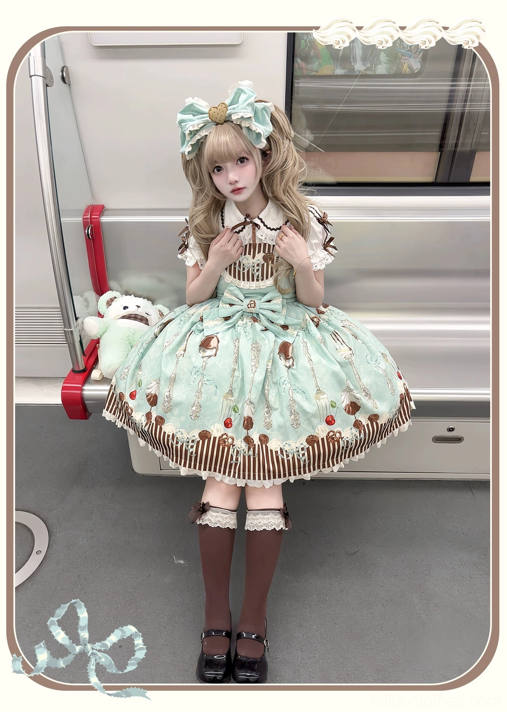 green dessert lolita jumper dress lining detail cotton lining quality interior construction view