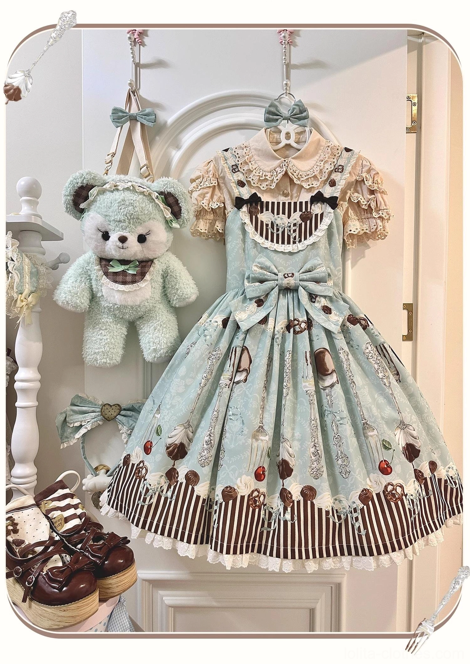 green dessert lolita jumper dress size comparison different sizes m l xl flat lay display